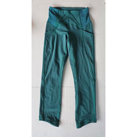 Lululemon High-Rise Run Crops Women's Size 2 | Mesh Panels + Angled Hem- EUC - Picture 3 of 5